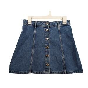 Divided by H&M Denim Mini Skirt Size 6 Blue Medium Wash Button Front Casual Work